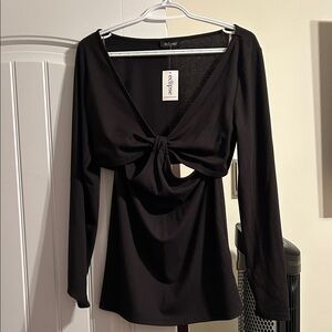 Eclipse Black Ribbed Long-Sleeve Dress